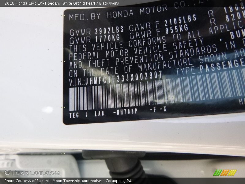 White Orchid Pearl / Black/Ivory 2018 Honda Civic EX-T Sedan