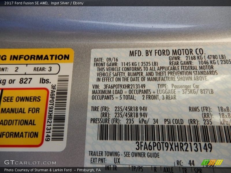 Ingot Silver / Ebony 2017 Ford Fusion SE AWD