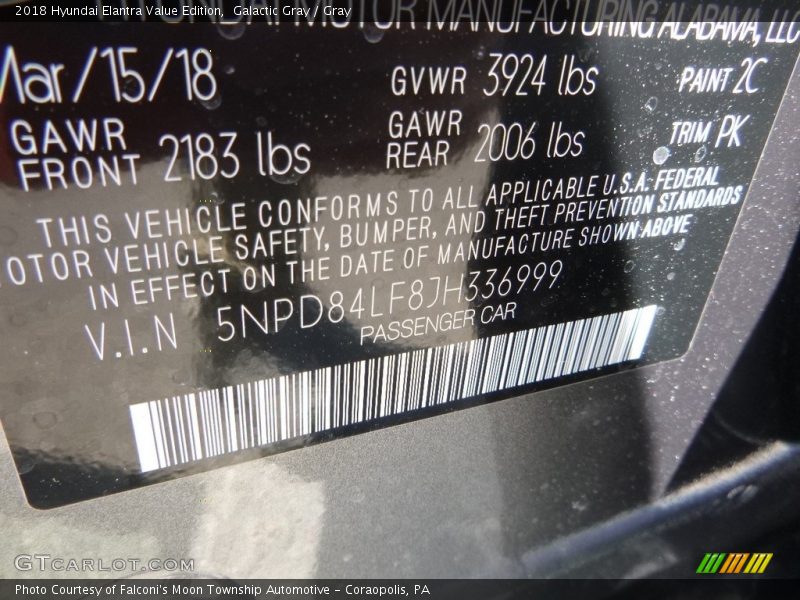 Galactic Gray / Gray 2018 Hyundai Elantra Value Edition