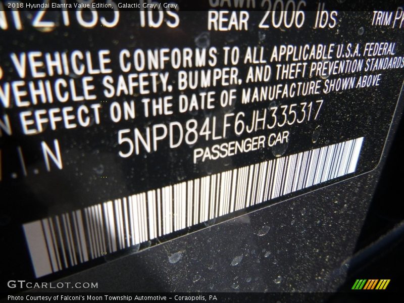 Galactic Gray / Gray 2018 Hyundai Elantra Value Edition