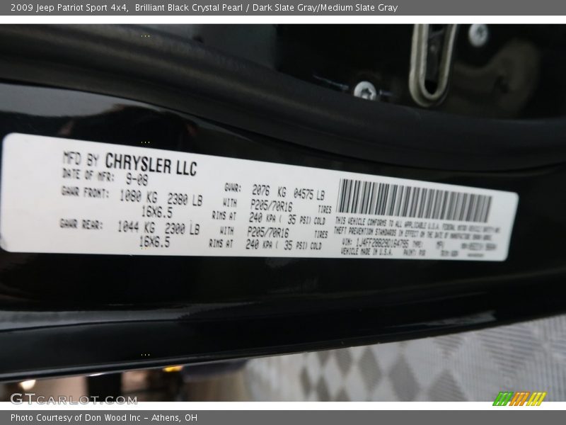 Brilliant Black Crystal Pearl / Dark Slate Gray/Medium Slate Gray 2009 Jeep Patriot Sport 4x4