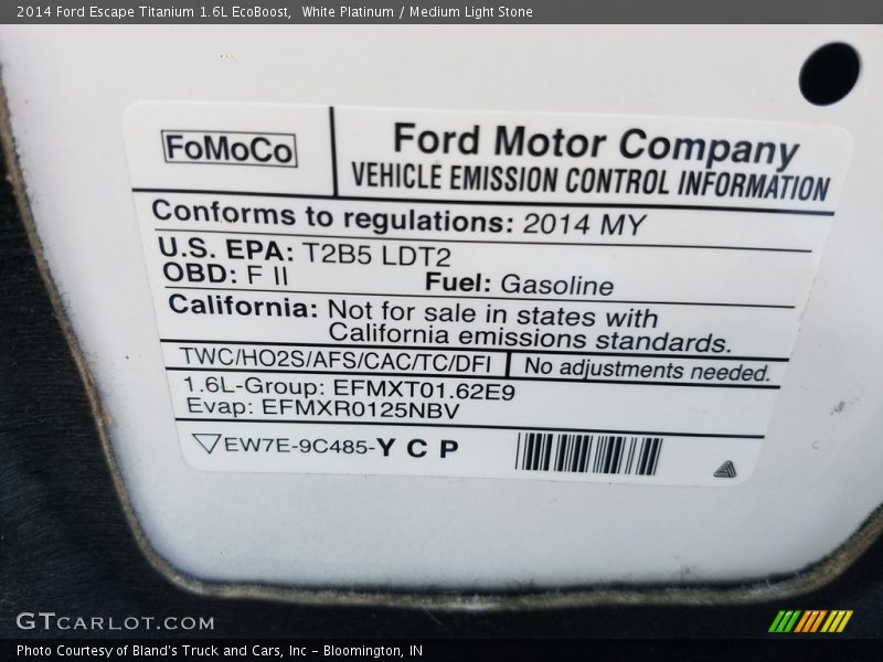 White Platinum / Medium Light Stone 2014 Ford Escape Titanium 1.6L EcoBoost