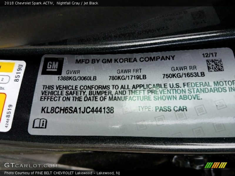 Nightfall Gray / Jet Black 2018 Chevrolet Spark ACTIV