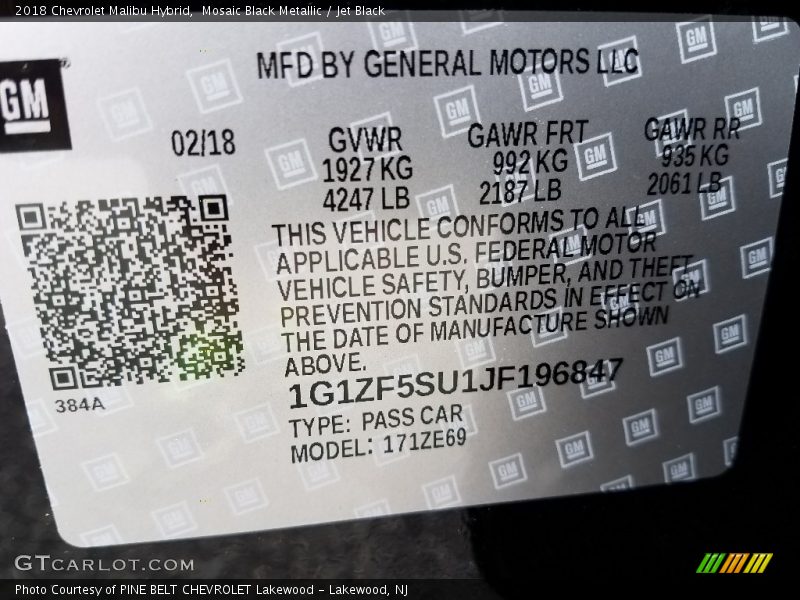 Mosaic Black Metallic / Jet Black 2018 Chevrolet Malibu Hybrid