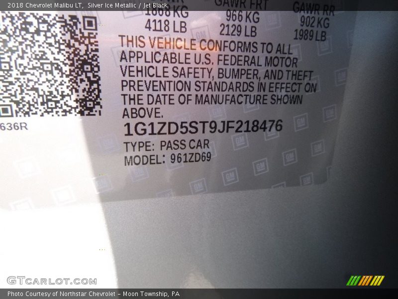 Silver Ice Metallic / Jet Black 2018 Chevrolet Malibu LT