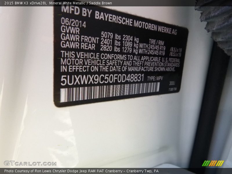 Mineral White Metallic / Saddle Brown 2015 BMW X3 xDrive28i