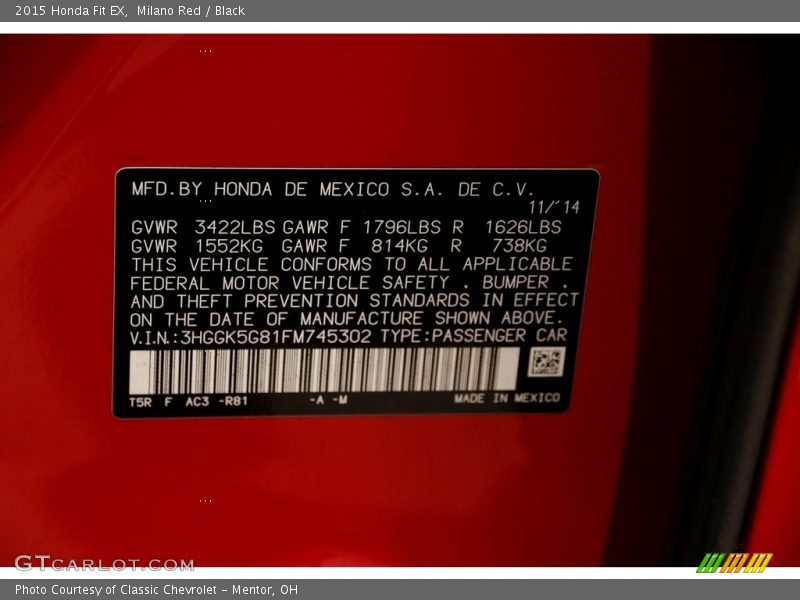 Milano Red / Black 2015 Honda Fit EX