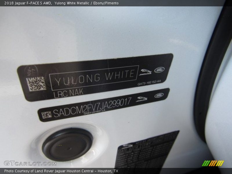 2018 F-PACE S AWD Yulong White Metallic Color Code NAK