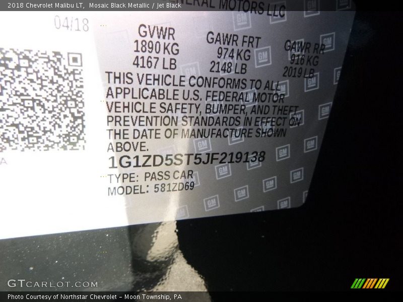 Mosaic Black Metallic / Jet Black 2018 Chevrolet Malibu LT