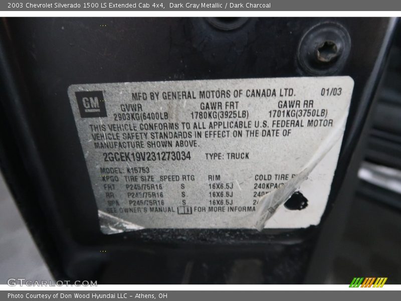 Dark Gray Metallic / Dark Charcoal 2003 Chevrolet Silverado 1500 LS Extended Cab 4x4