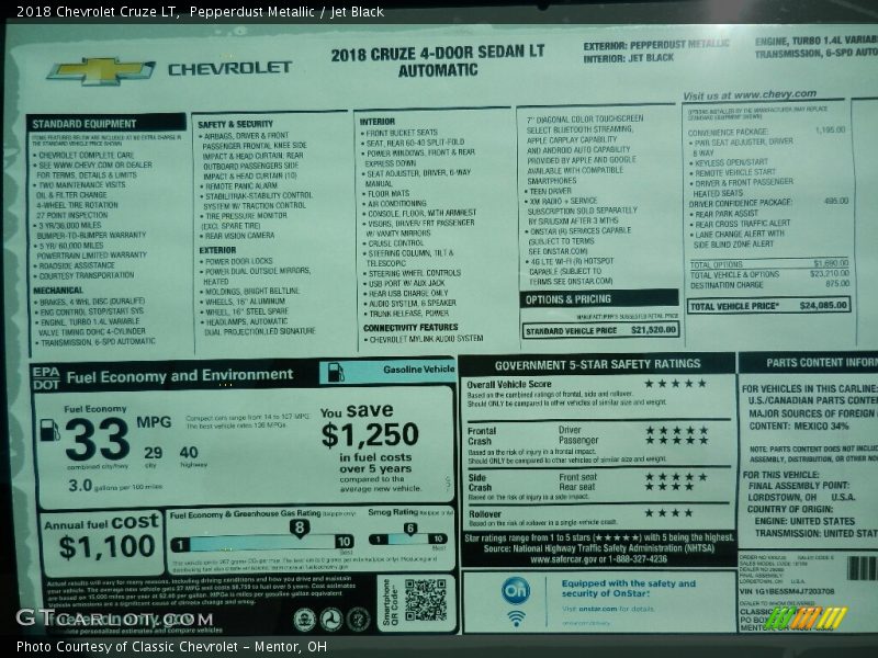 Pepperdust Metallic / Jet Black 2018 Chevrolet Cruze LT