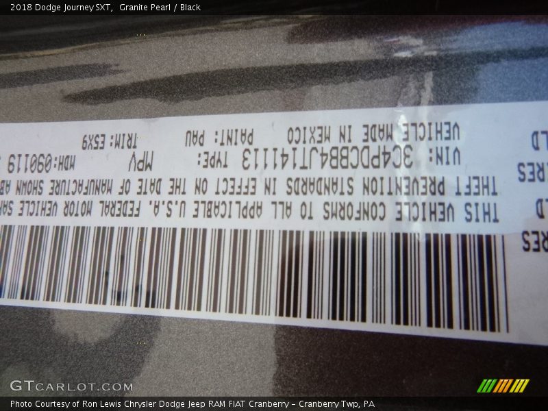 Granite Pearl / Black 2018 Dodge Journey SXT