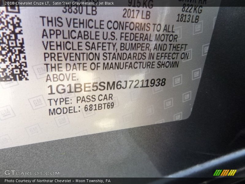 Satin Steel Gray Metallic / Jet Black 2018 Chevrolet Cruze LT