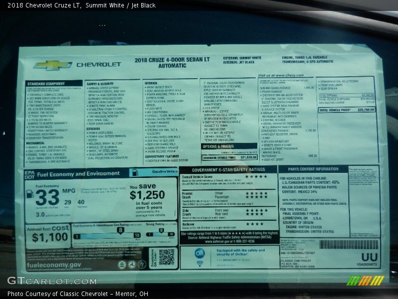 Summit White / Jet Black 2018 Chevrolet Cruze LT