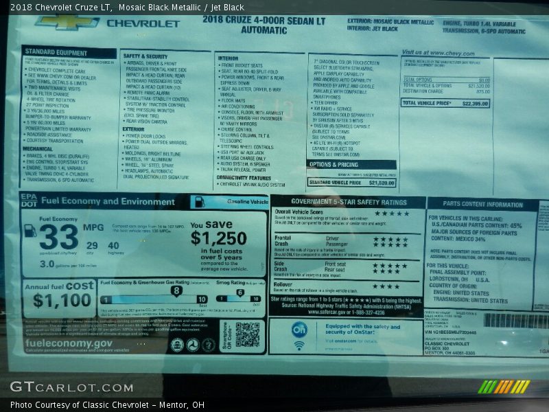 Mosaic Black Metallic / Jet Black 2018 Chevrolet Cruze LT