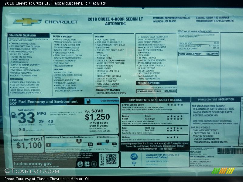 Pepperdust Metallic / Jet Black 2018 Chevrolet Cruze LT