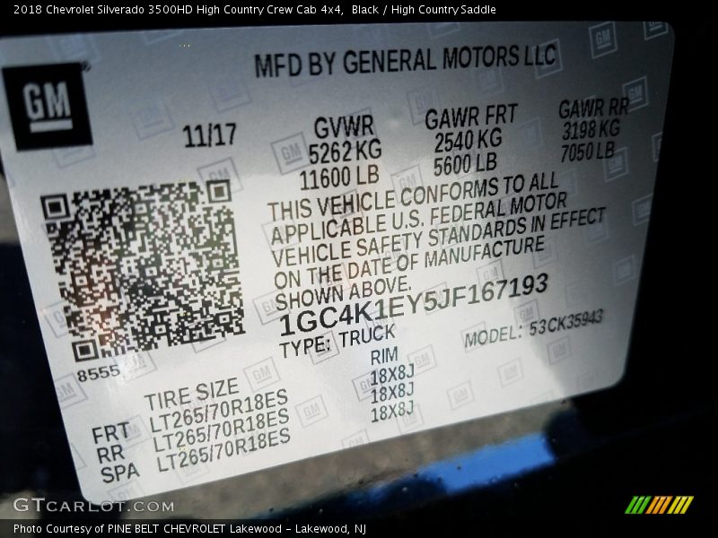 Black / High Country Saddle 2018 Chevrolet Silverado 3500HD High Country Crew Cab 4x4