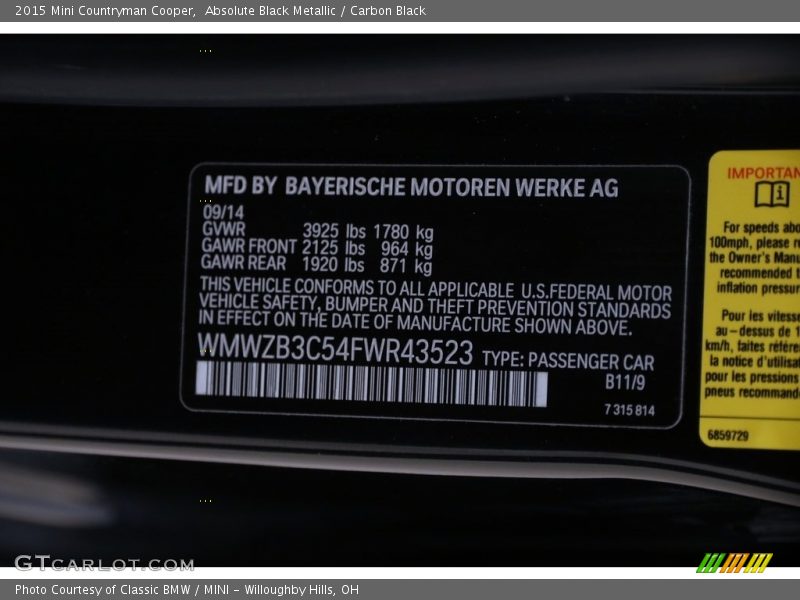 Absolute Black Metallic / Carbon Black 2015 Mini Countryman Cooper