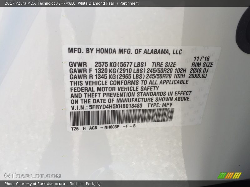 White Diamond Pearl / Parchment 2017 Acura MDX Technology SH-AWD