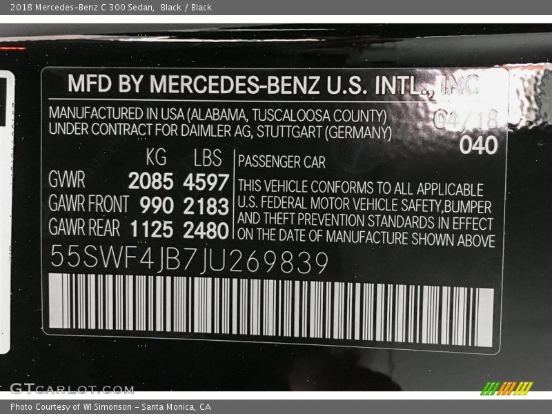 Black / Black 2018 Mercedes-Benz C 300 Sedan