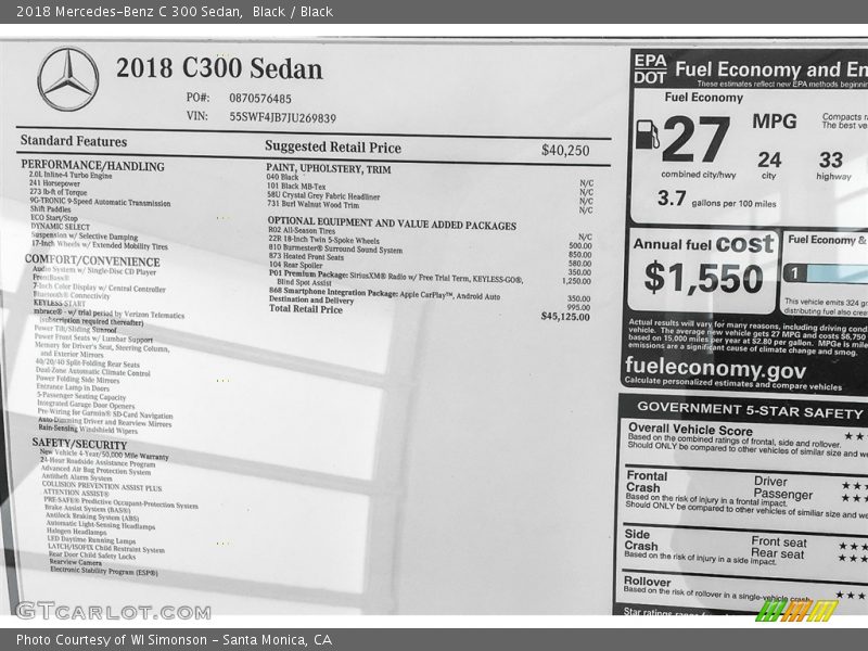 Black / Black 2018 Mercedes-Benz C 300 Sedan