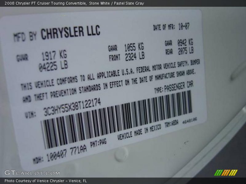 Stone White / Pastel Slate Gray 2008 Chrysler PT Cruiser Touring Convertible