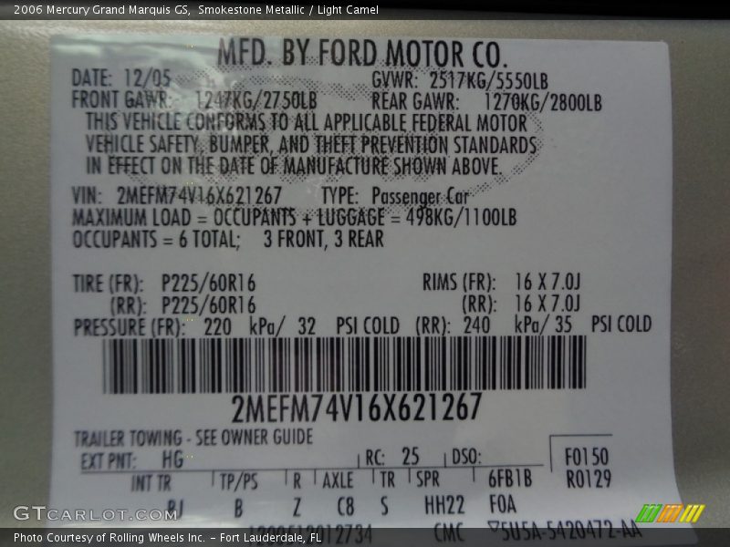 Smokestone Metallic / Light Camel 2006 Mercury Grand Marquis GS