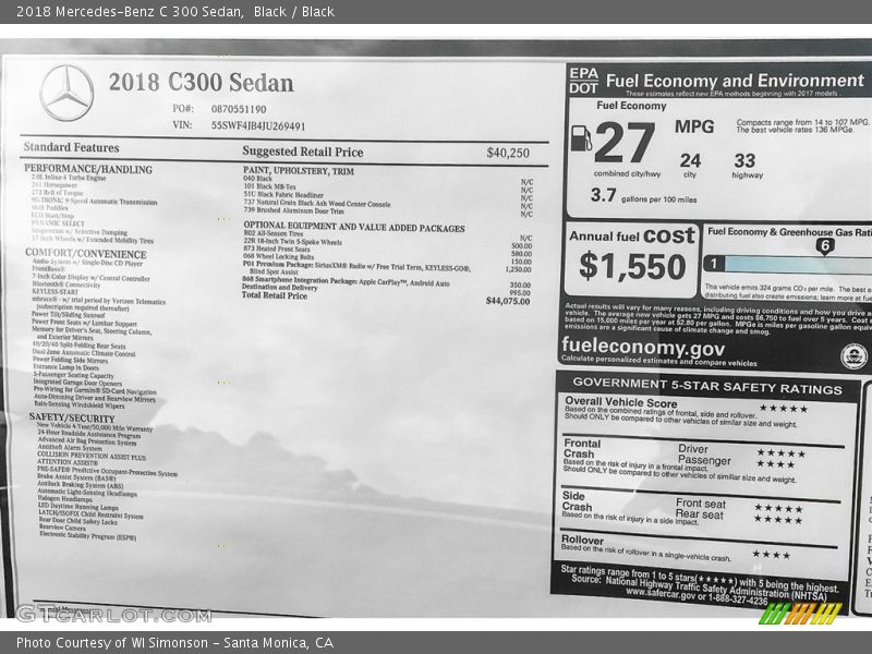 Black / Black 2018 Mercedes-Benz C 300 Sedan