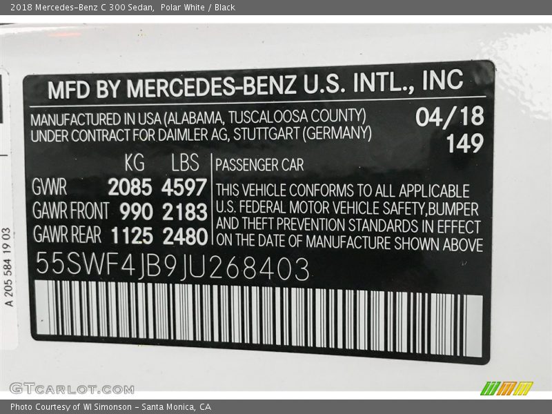 Polar White / Black 2018 Mercedes-Benz C 300 Sedan