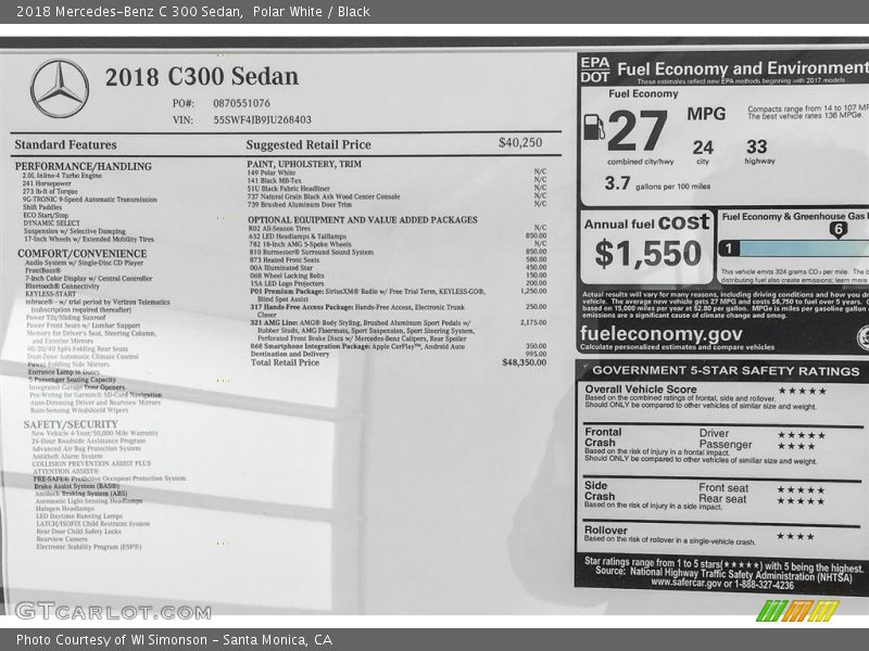 Polar White / Black 2018 Mercedes-Benz C 300 Sedan