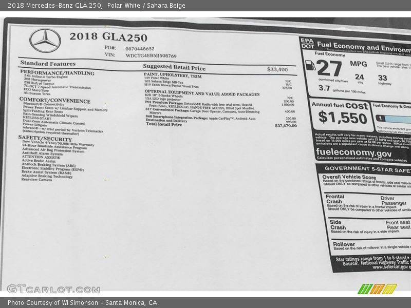 Polar White / Sahara Beige 2018 Mercedes-Benz GLA 250