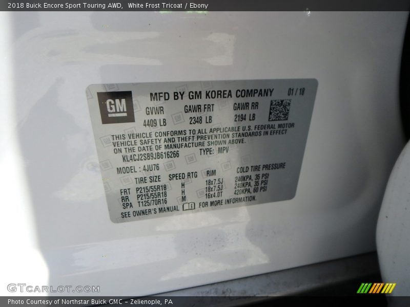White Frost Tricoat / Ebony 2018 Buick Encore Sport Touring AWD
