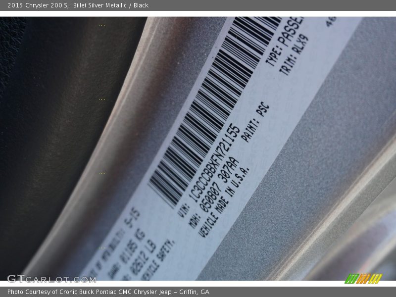 Billet Silver Metallic / Black 2015 Chrysler 200 S