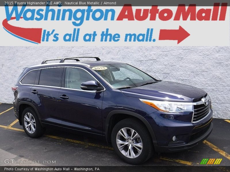 Nautical Blue Metallic / Almond 2015 Toyota Highlander XLE AWD