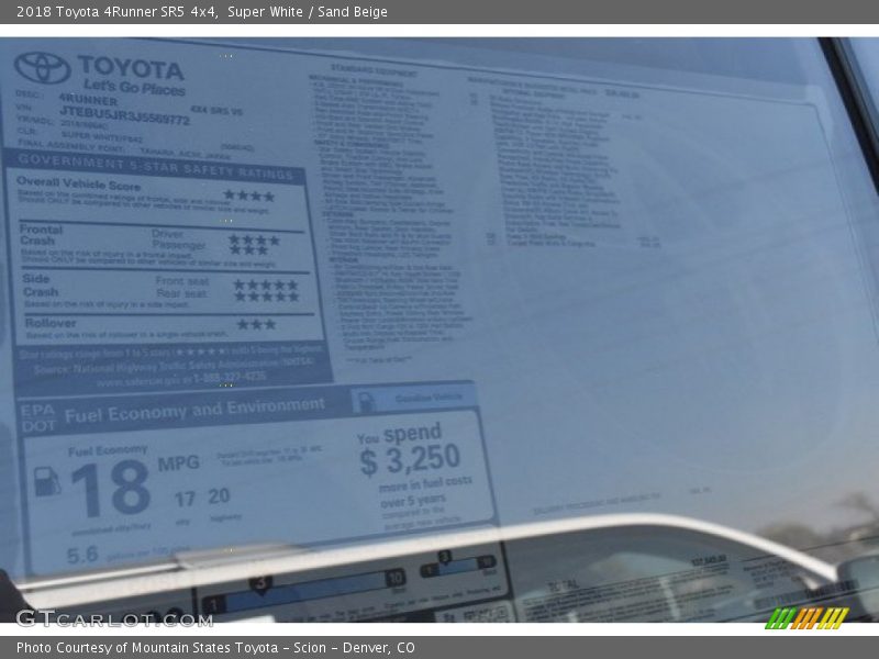 Super White / Sand Beige 2018 Toyota 4Runner SR5 4x4