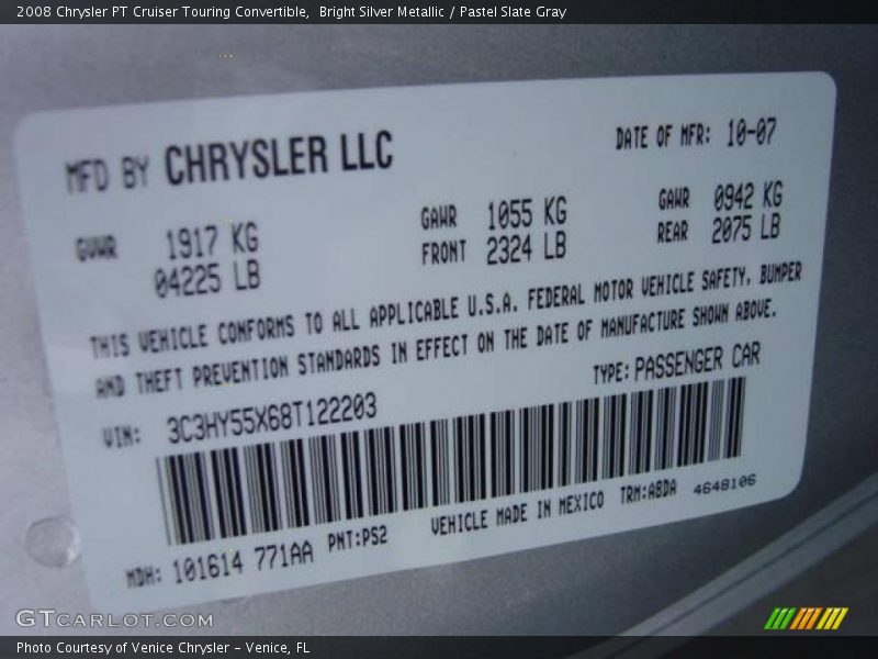 Bright Silver Metallic / Pastel Slate Gray 2008 Chrysler PT Cruiser Touring Convertible