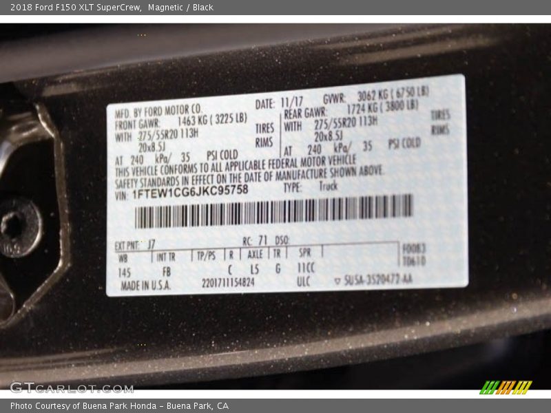 Magnetic / Black 2018 Ford F150 XLT SuperCrew
