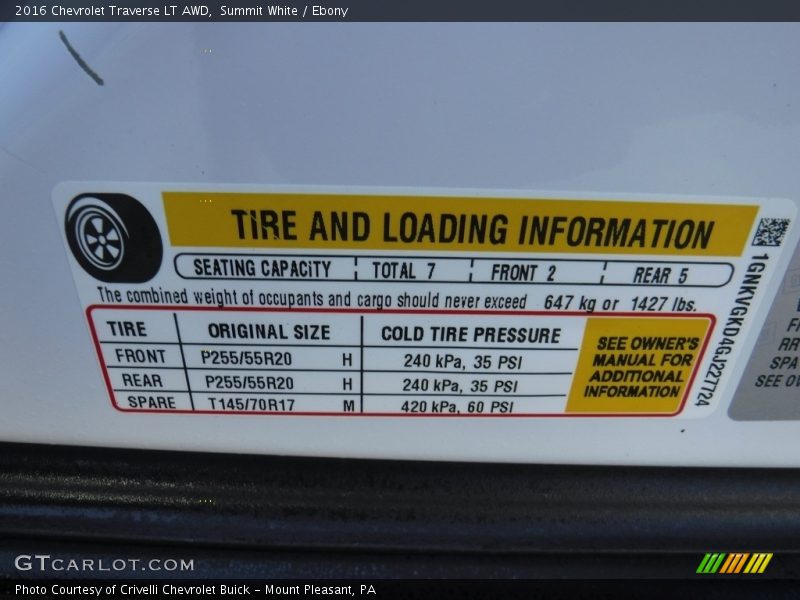 Summit White / Ebony 2016 Chevrolet Traverse LT AWD