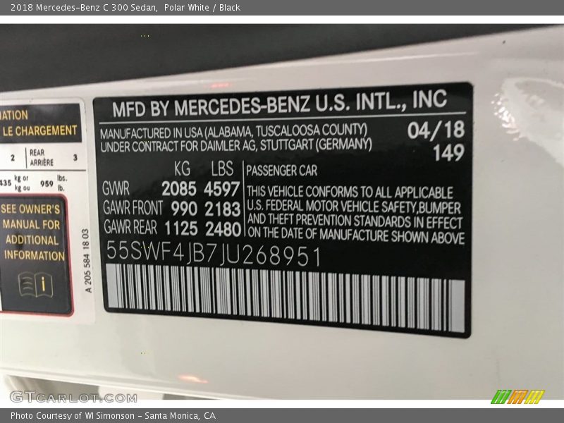 Polar White / Black 2018 Mercedes-Benz C 300 Sedan
