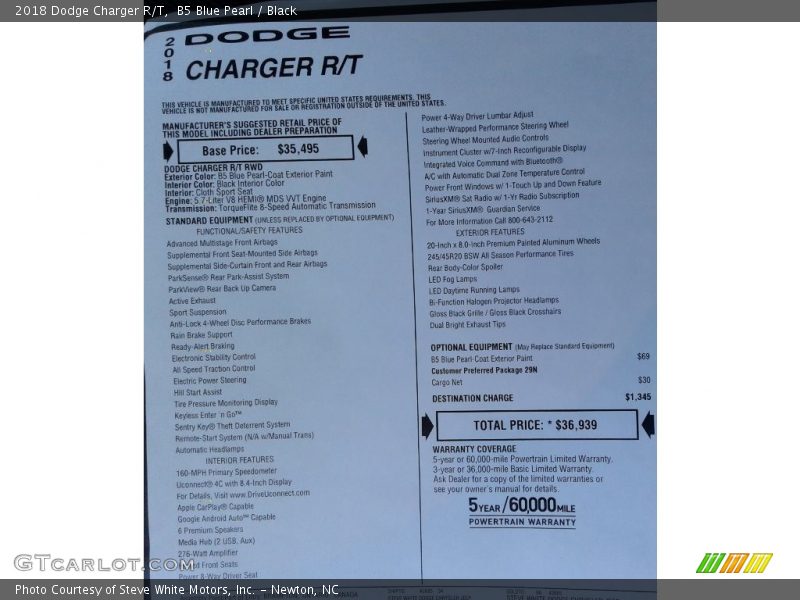 2018 Charger R/T Window Sticker