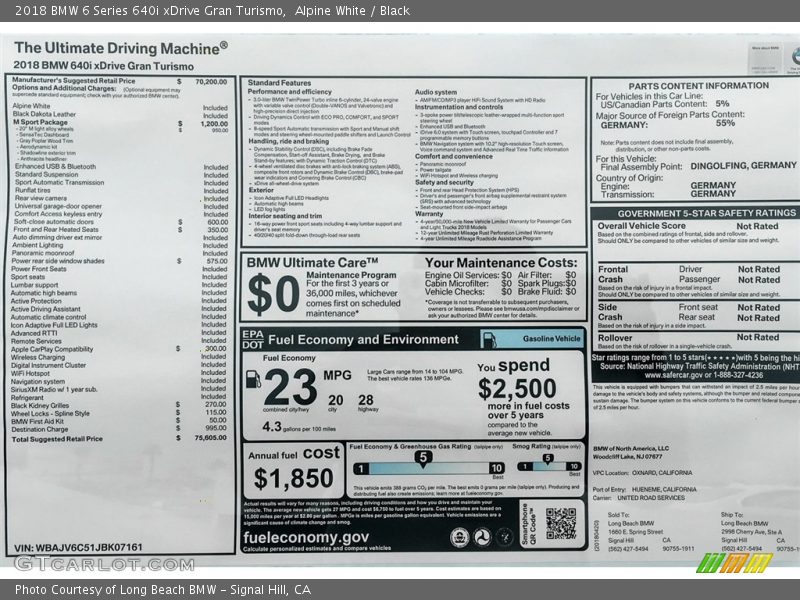 Alpine White / Black 2018 BMW 6 Series 640i xDrive Gran Turismo