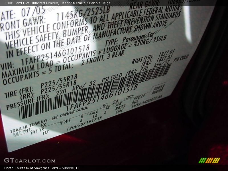 Merlot Metallic / Pebble Beige 2006 Ford Five Hundred Limited