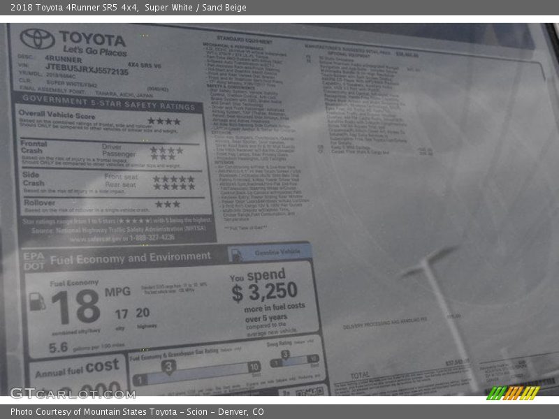 Super White / Sand Beige 2018 Toyota 4Runner SR5 4x4
