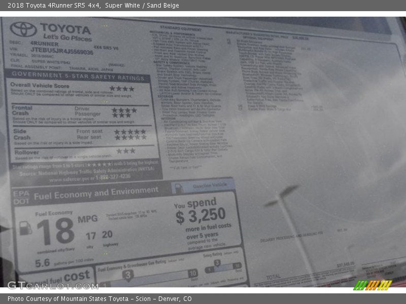 Super White / Sand Beige 2018 Toyota 4Runner SR5 4x4