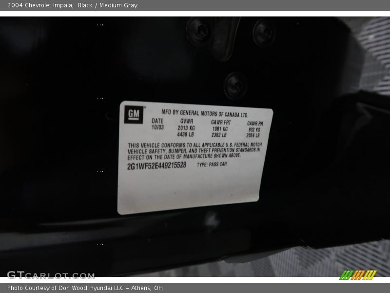 Black / Medium Gray 2004 Chevrolet Impala