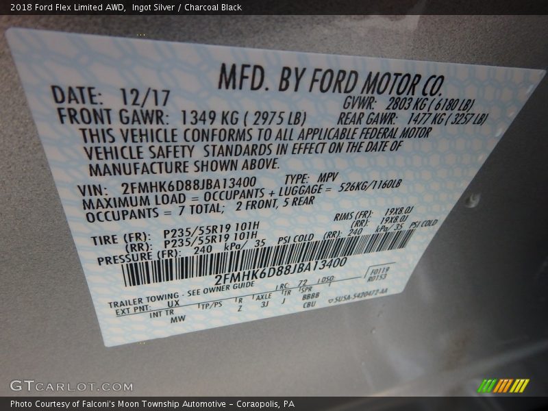 2018 Flex Limited AWD Ingot Silver Color Code UX