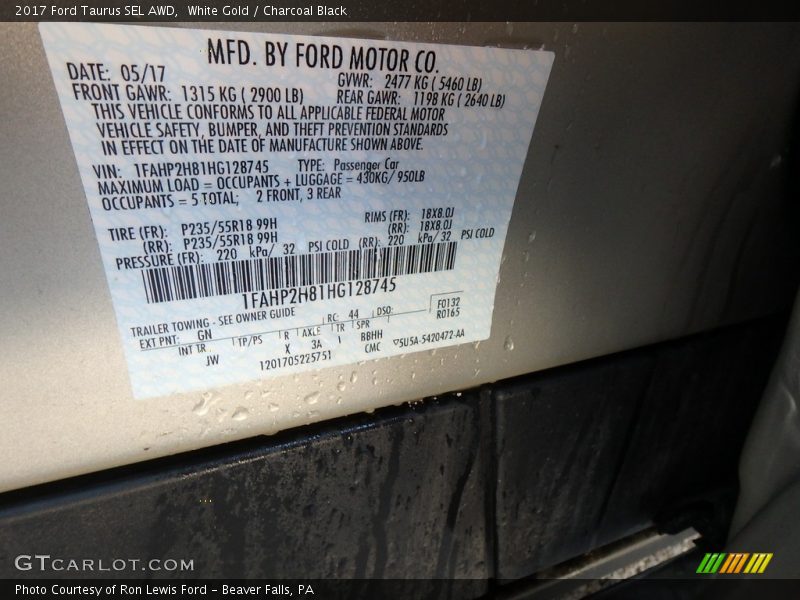 White Gold / Charcoal Black 2017 Ford Taurus SEL AWD