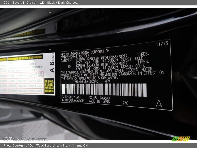 Black / Dark Charcoal 2014 Toyota FJ Cruiser 4WD