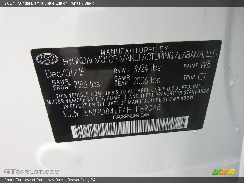 White / Black 2017 Hyundai Elantra Value Edition