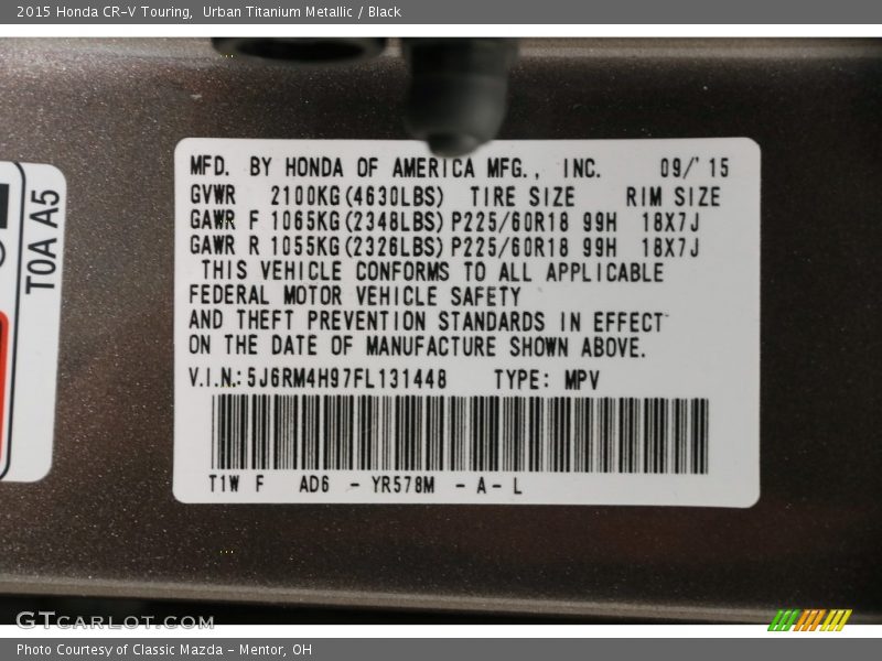 Urban Titanium Metallic / Black 2015 Honda CR-V Touring